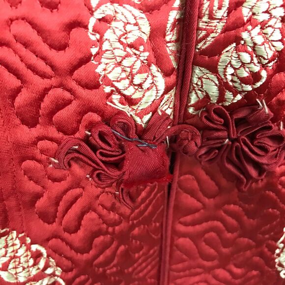 Vintage Womens Blazer Size M/L Red Gold Asian Style Quilted Accents Sateen - Picture 5 of 12